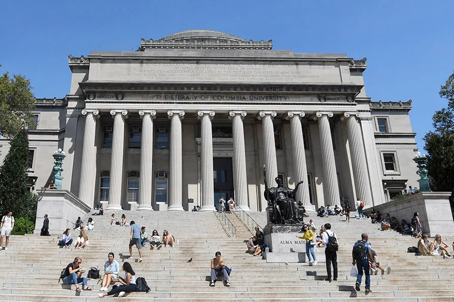 A view of Low Library with the renovated steps leading to the building.